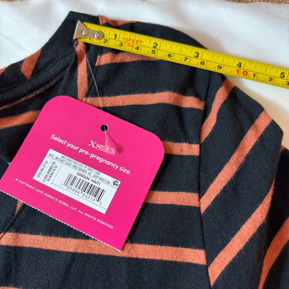 Isabel Maternity Tee Long Sleeve Side Rouging Comfy Striped Black Orange Size XS - Picture 12 of 14